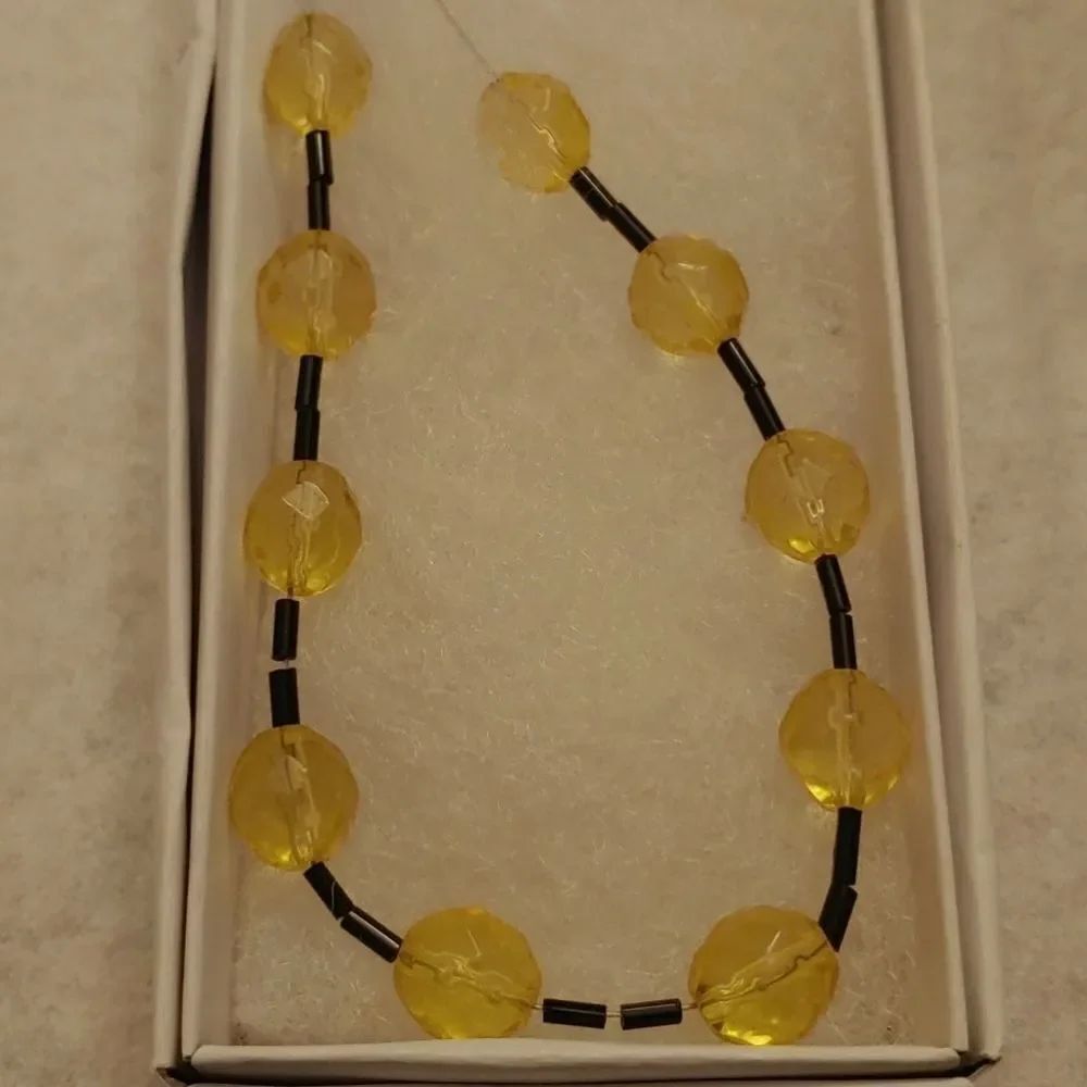Handmade Necklace Yellow glass round beads with black glass bugle beads